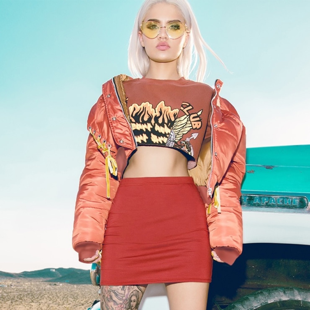 PRETTYLITTLETHING Orange Lace Up Detail Bomber